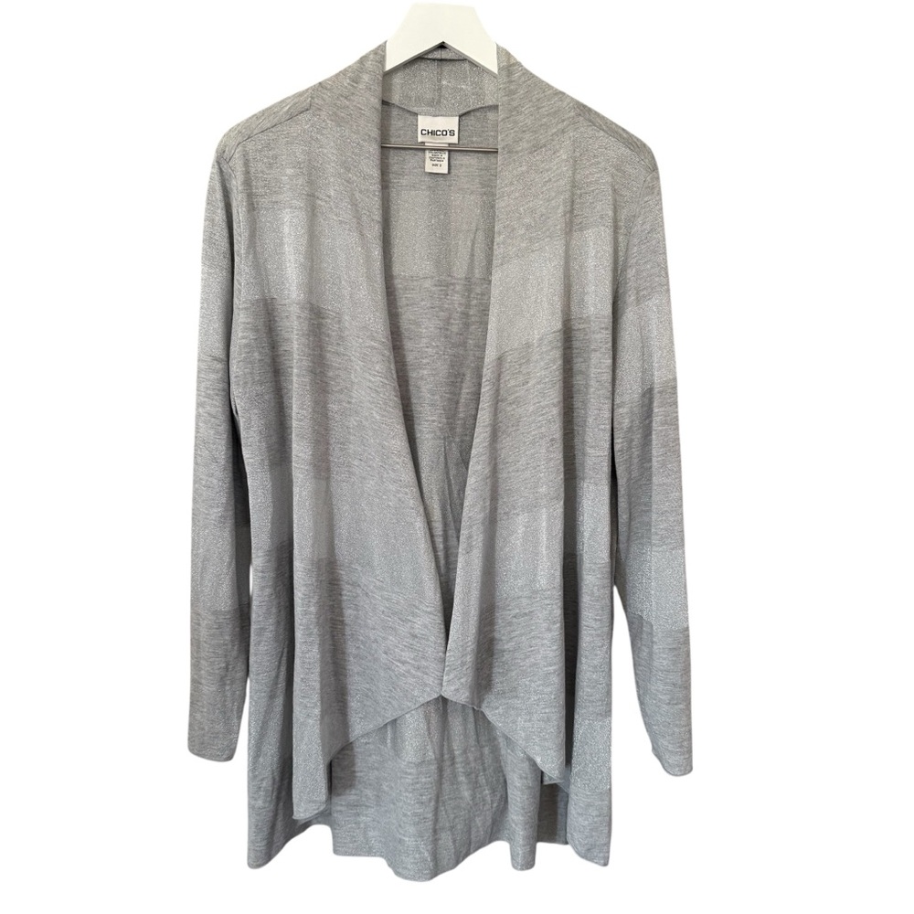 Chico’s Metallic Striped High & Low Open Front Cardigan Women’s Size 3 | U.S XL